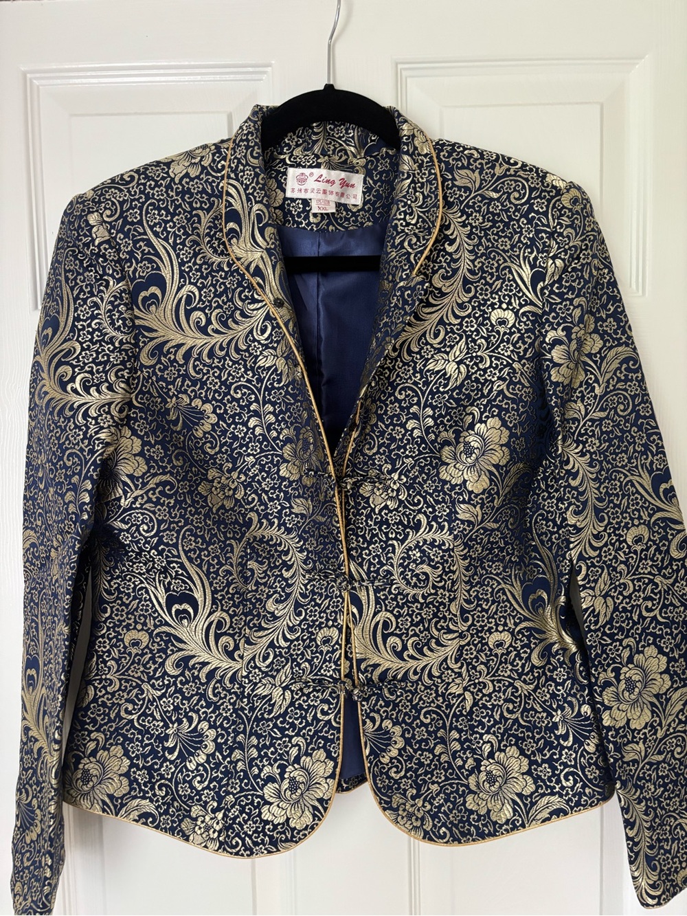 Elegant Navy & Gold Floral Brocade Jacket -